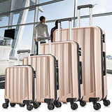 4 Pieces Travel Luggage Sets, Hardside Lightweight ABS Luggage Suitcase, 360° Spinner Wheels Travel Set Bag, Durable Trolley Suitcase 16" 20" 24" 28", 4 Pcs (Color Champagne Gold)