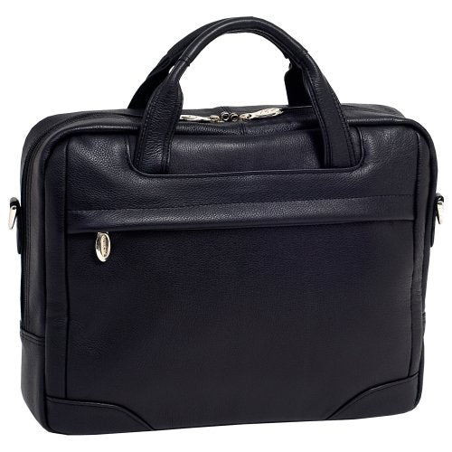 McKlein, S Series, BRONZEVILLE, Pebble Grain Calfskin Leather, 15" Leather Medium Laptop Briefcase, Black (15485)