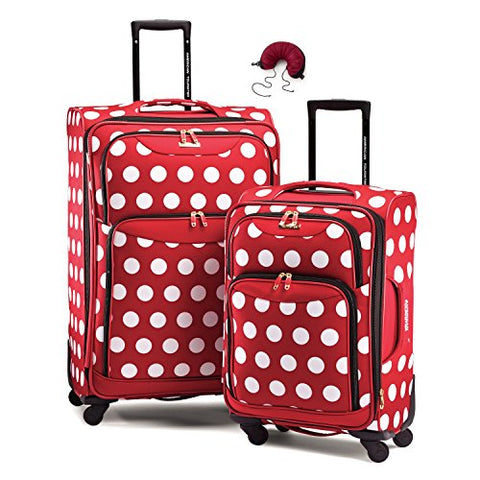 American Tourister Disney Softside Spinner 2 piece Luggage set 21 and 28 and Travel Pillow (One Size, Minnie Mouse Polka Dot)