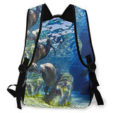 Multifunctional Casual Backpack,Blue Seal Playful California Sea Lions Zalophus Californianus Come Together For Kiss,Adult Teens College Double Shoulder Pack Travel Sports Bag Computer Notebooks