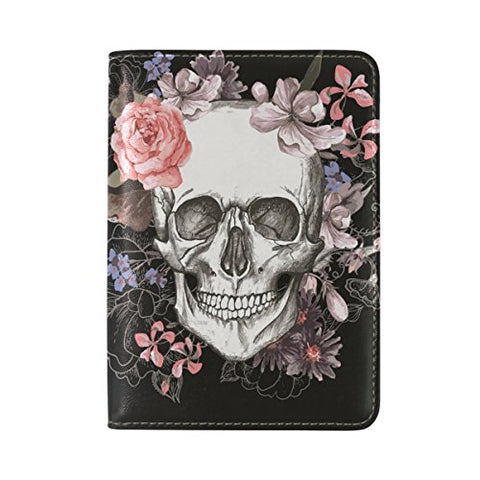 Rose Skull Genuine Leather UAS Passport Holder Travel Wallet Cover Case