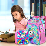 4PCS Unicorn Backpack for Girls, Sequin Prechool Bookbag and Lunch Box