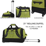 TPRC 21" "Adventure" Rolling Duffel Constructed with Honeycomb Designed RIP-STOP Material Includes Dual Side Pockets and Front Accessory Pocket, Green Color Option