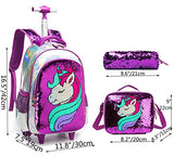Girls Rolling Backpack Kids Backpacks with Wheels Backpack for Girls for School with Lunch Box Unicorn Reversible Sequin School Bags