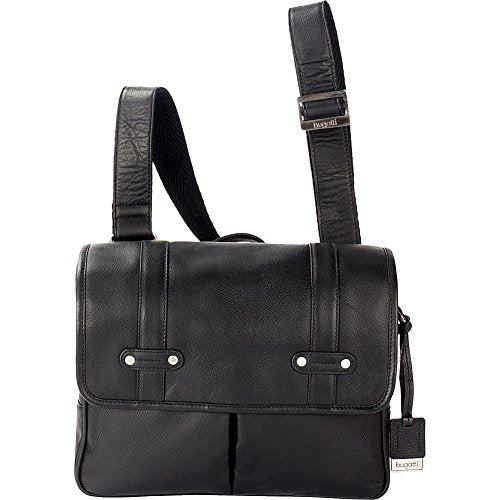 Bugatti Perreira Leather Messenger Bag (Black)