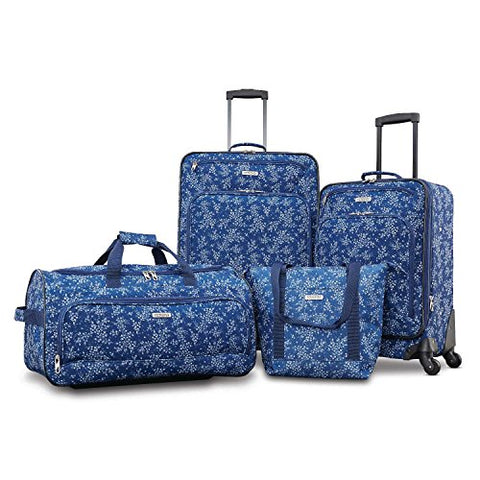 American Tourister Fieldbrook XLT 4pc Set (bb/Wh Dfl/21/25 Spinner), Blue Floral