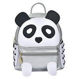 Girls Fashion Pu Leather Panda Book Bag Rivet Women Mini Casual Style Panda Backpack Silver