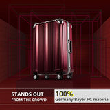 Coolife Luggage Aluminium Frame Suitcase with TSA Lock 100% PC (L(28in), Wine red)