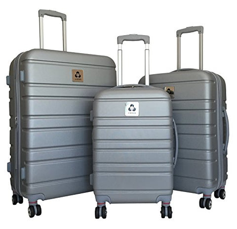 3Pc Luggage Set Hardside Rolling 4 Wheel Spinner Upright Carryon Travel Silver
