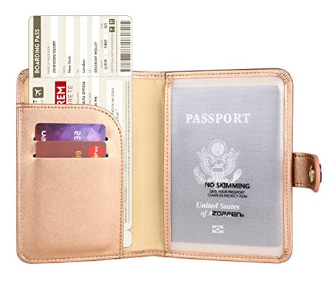 Zoppen Rfid Blocking Travel Passport Holder Cover Slim Id Card Case (#26 Rose Gold)