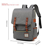 UGRACE Vintage Laptop Backpack with USB Charging Port, Elegant Water Resistant Travelling Backpack Casual Daypacks School Shoulder Bag for Men Women, Fits up to 15.6Inch Laptop in Grey