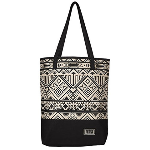 Black & White Geometric Canvas Tote Bag W/"Trust" Badge