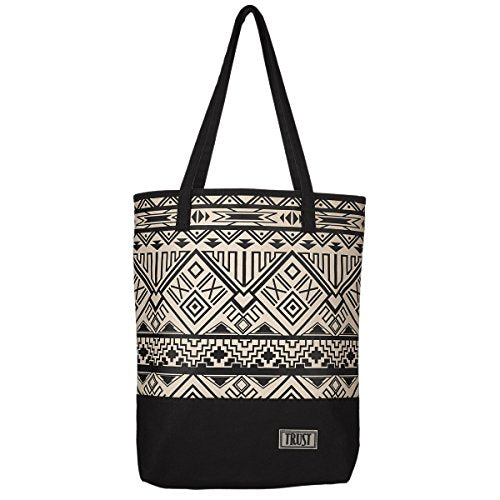 Black & White Geometric Canvas Tote Bag W/"Trust" Badge