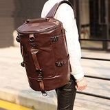 CHAO RAN Men Large Travel Duffle Gym Luggage Bag Leather Backpack Shoulder School Handbag (Black)