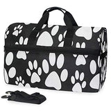 Travel Tote Luggage Weekender Duffle Bag, Black White Dog Paw Print Large Canvas shoulder bag