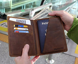 RFID Blocking Passport Holder Travel Wallet - Genuine Crazy Horse Leather