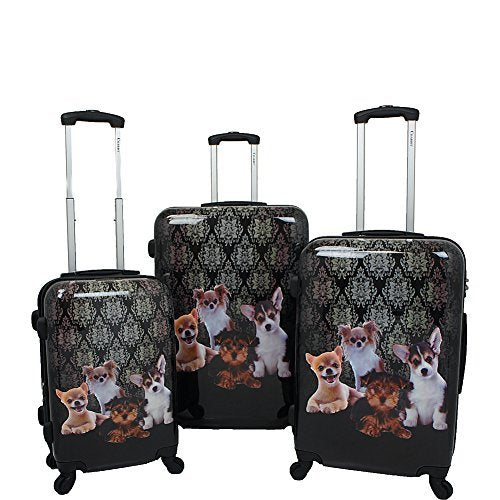Chariot 3-Piece Hardside Lightweight Upright Spinner Luggage Set, Doggies