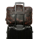 Polare Full Grain Leather 16.5'' Expandable Business Briefcase Laptop Travel Bag