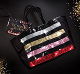 Victoria'S Secret Bling Stripe Sequin Carryall Tote W Mini Bag Set Black/Red