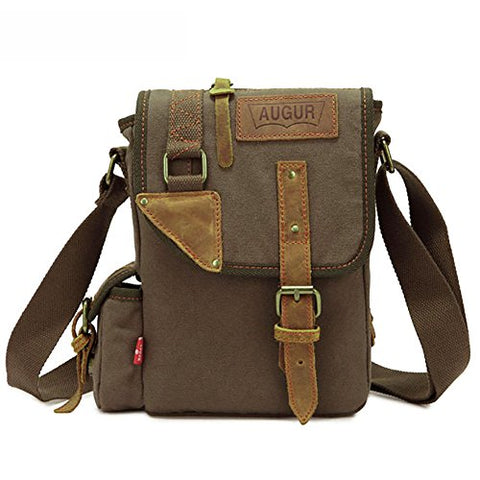 AUGUR Men's Messenger Bags Canvas Bags Crossbody Bags Genuine Leather Single Shoulder Bags (Army