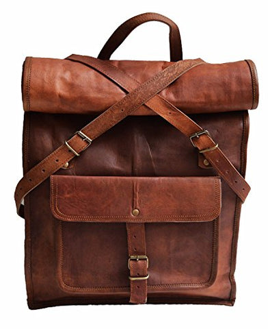 23" Large Genuine Leather Backpack for Laptop Travel roll top Rucksack for Men Women