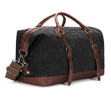 BAOSHA Oversized Canvas PU Leather Travel Tote Duffel Bag Weekender Overnight Bag (Black)