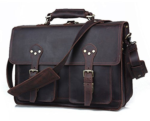 Polare 16'' Full Grain Leather Briefcase Messenger Bag Laptop Satchel For Men