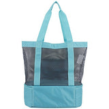 Eastsport Mesh Tote Insulated Cooler Beach Bag, Mint Blue/Gray