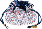 C.R. Gibson Red, White, and Blue Floral Satin Drawstring Travel Jewelry Pouch, 6" W x 4" H