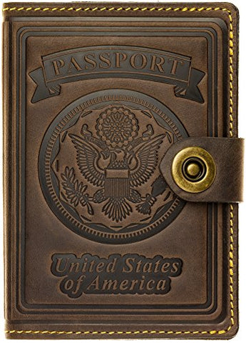 Villini - Leather RFID Blocking US Passport Holder Cover ID Card Wallet - Travel Case (Brown