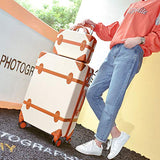 Classical Retro Rolling Luggage With Cosmetic Bag For Women Travel Carry On Trolley Suitcase,Gray,26