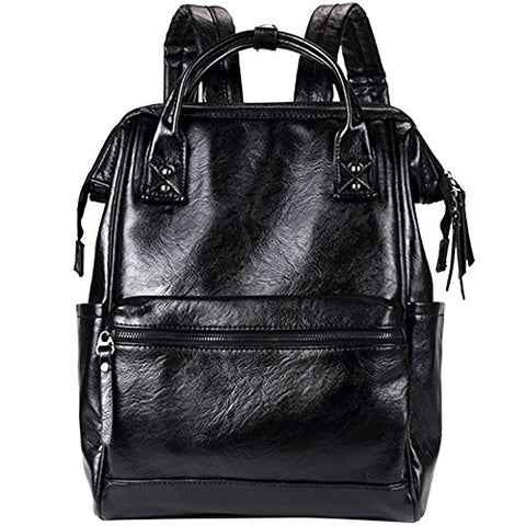 Berchirly Casual PU Leather Backpack Laptop Bookbag Black Girls Schoolbag Casual Daypack