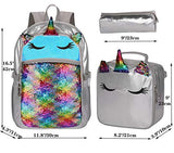Backpack for Girls Unicorn Magic Glitter Sequin School Bag with Lunch Box Girls Backpack Set for Elementary Preschool Bookbag