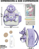 Naturally KIDS Medium Dinosaur Backpack - Dinosaur Toys for Kids 5-7 - Kids Backpack for Girls w Stuffed Animal - Gifts for 6 Year Old Boy - w Pockets & Reflective Logo - Backpack w Purple Triceratops