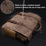 Mens Messenger Bag 15.6 Inch Waterproof Vintage Genuine Leather Waxed Canvas Briefcase Large Satchel Shoulder Bag Rugged Leather Computer Laptop Bag, Brown