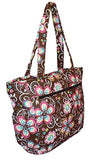 Bohemian Print Quilted Multipurpose Market Beach Large Tote Bag (Flower - Brown)