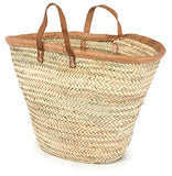 Moroccan Straw Market Bag W/ Brown Leather Handles & Trim - 22"Lx13"H - Majorca