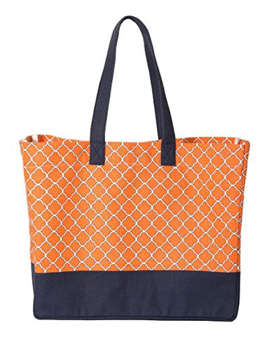 Zuzify Water-Repellent Full-Pattern Canvas Beach Tote Bag. An1108 Os Orange / Navy