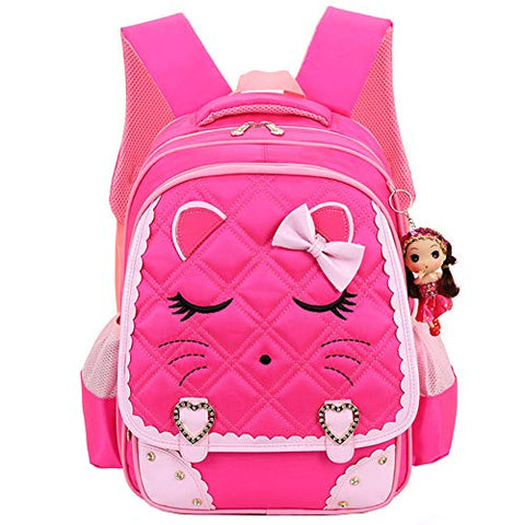 Efree Cute Cat Face Bow Diamond Bling Waterproof Pink School Backpack Girls Book Bag (Medium, Rose)