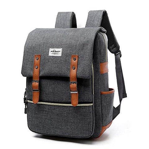 Vintage Laptop Backpack Canvas College Backpack School Bag Fits 15Inch Laptop By Puersit（Gray）