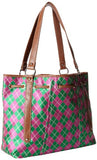 Sydney Love Argyle Drawstring Tote Shoulder Bag,Pink/Green,One Size