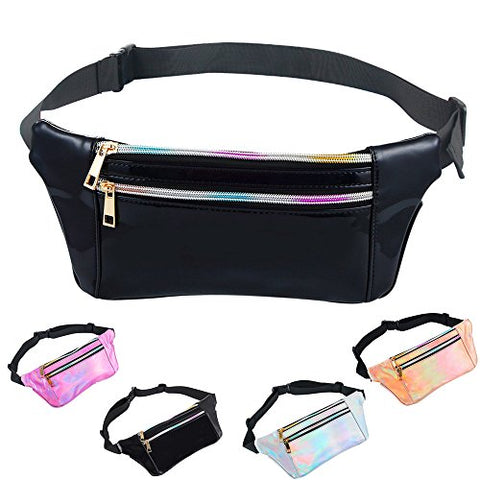 iAbler Holographic Fanny Pack for Women and Men Metallic 80s Shiny Fanny Packs with Adjustable Belt