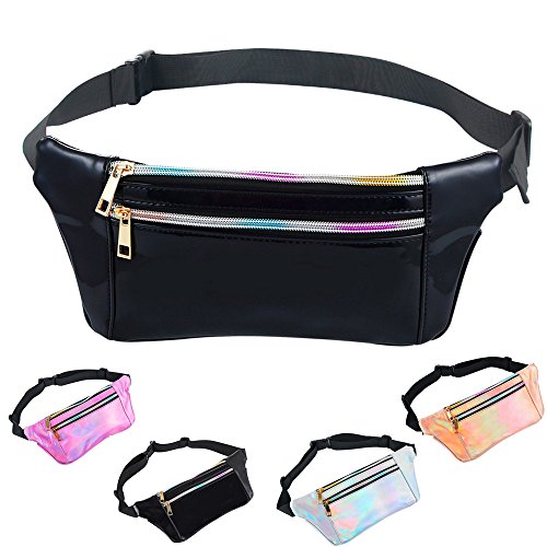 iAbler Holographic Fanny Pack for Women and Men Metallic 80s Shiny Fanny Packs with Adjustable Belt