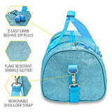 Bixbee Kids Duffle Bag, Dance Bag & Travel Bag for Sports, Gymnastics and Ballet with Adjustable Strap, Zippers, Pockets, and Flake-Resistant Glitter - Dance Bag for Girls & Boys in Sparkalicious Turquoise