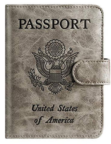 Passport Holder Cover Wallet RFID Blocking Leather Card Case Travel Accessories for Women Men (Grey)