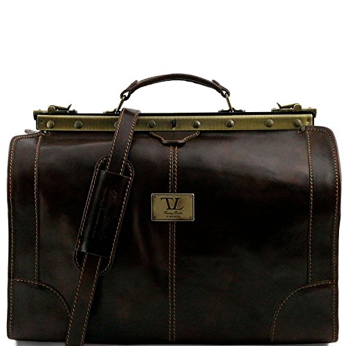 Tuscany Leather - Madrid - Gladstone Leather Bag - Small Size Dark Brown - Tl1023/5