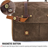 Mens Messenger Bag 15.6 Inch Waterproof Vintage Genuine Leather Waxed Canvas Briefcase Large Satchel Shoulder Bag Rugged Leather Computer Laptop Bag, Brown