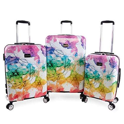 BEBE Women's Megan 3pc Suitcase Set with Spinner Wheels, Rainbow