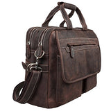 S-Zone Crazy Horse Leather Shoulder Briefcase For 16 Inch Laptop Bag