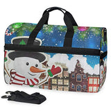 Travel Tote Luggage Weekender Duffle Bag, Colorful Snow Snowman House Christmas Tree City Large